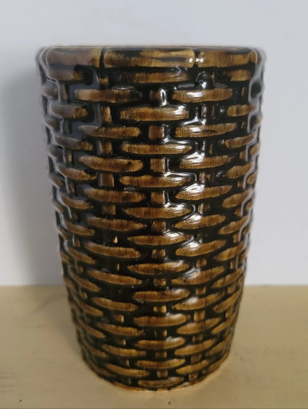 Handcrafted Brown Textured Ceramic Basket Weaved Vase